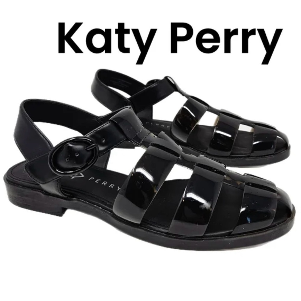 Katy Perry Black geli fisherman sandals adjustable buckle closure & geli sole